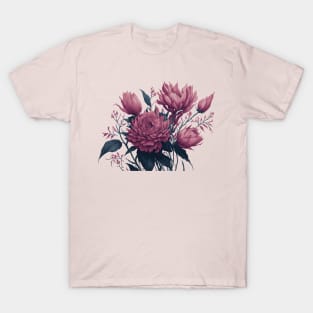 Beautiful bouquet of pink flowers on white background T-Shirt